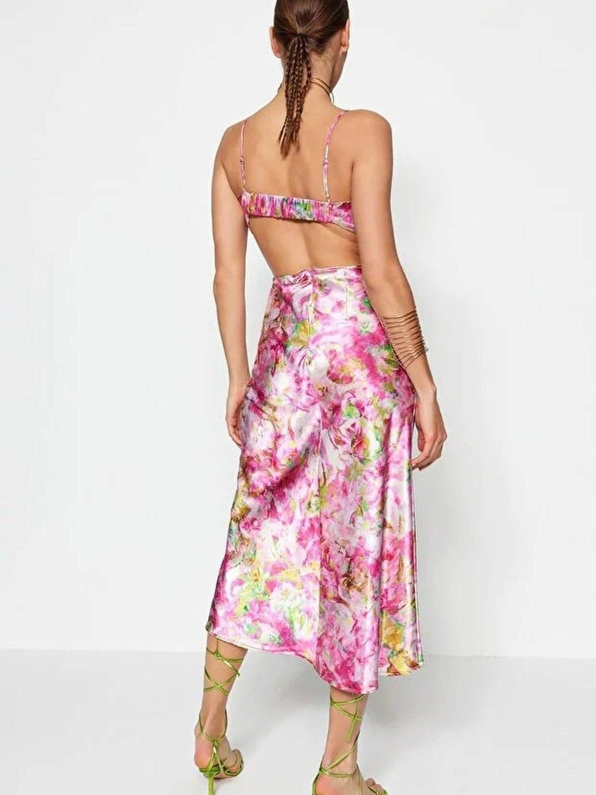 Aurelia Open-Back Satin Midi Dress