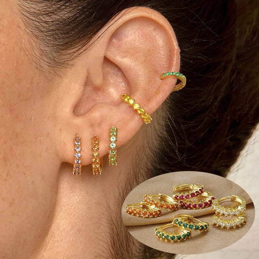 The fashion crystal zircon circle small hoop earrings