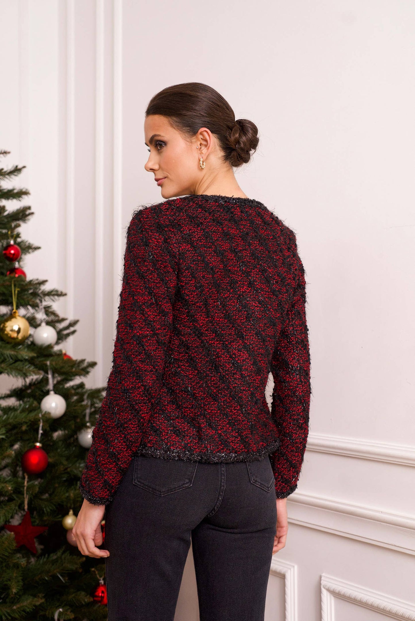 Kort tweekleurig tweedjack met zilverdraad