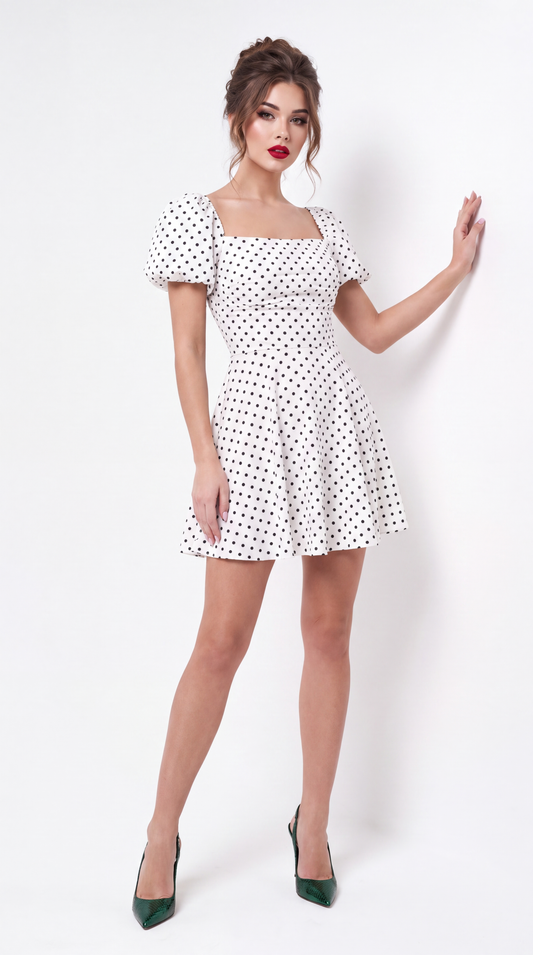 Élise Ivory Square-Neck Midi Skater Dress