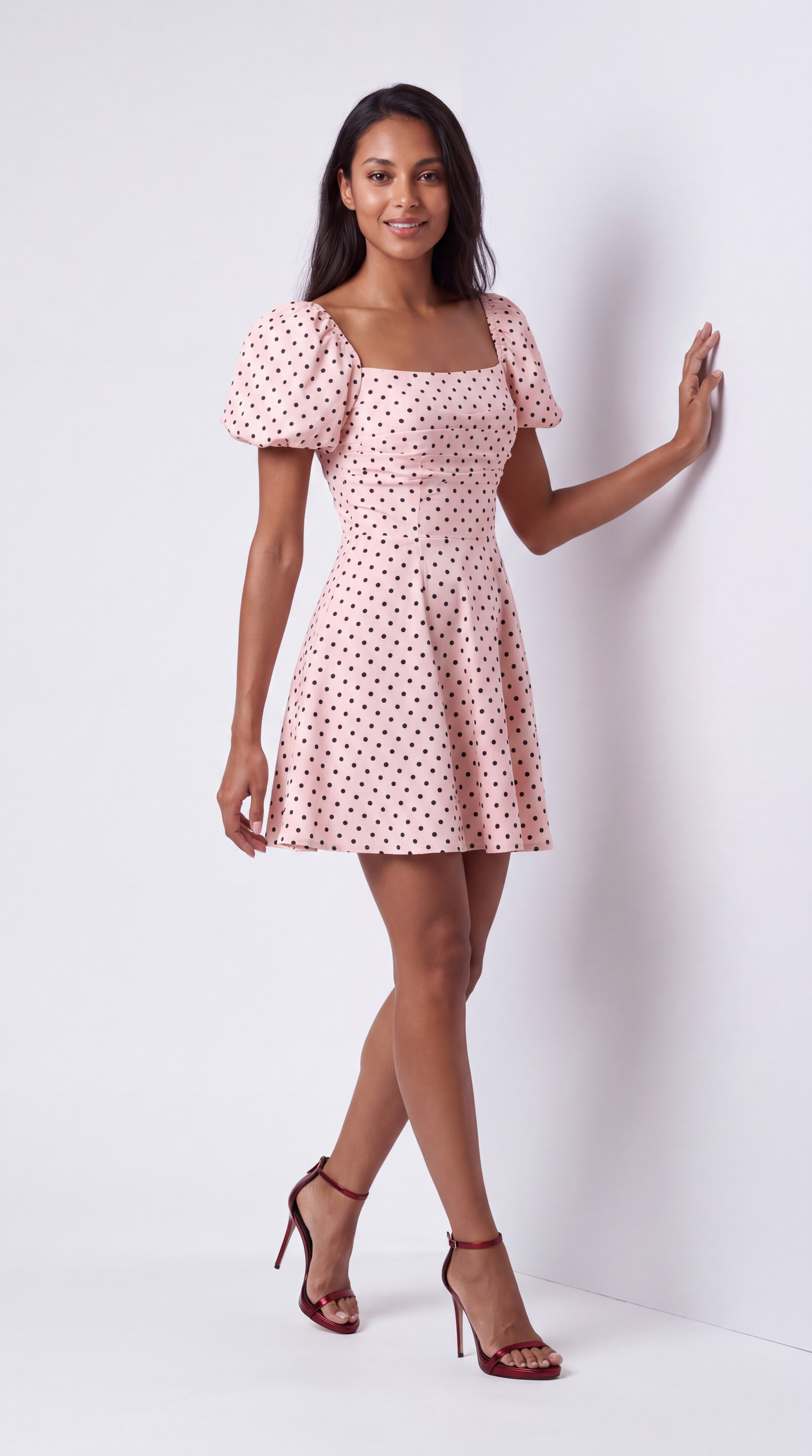 Élise Rosé Square-Neck Midi Skater Dress