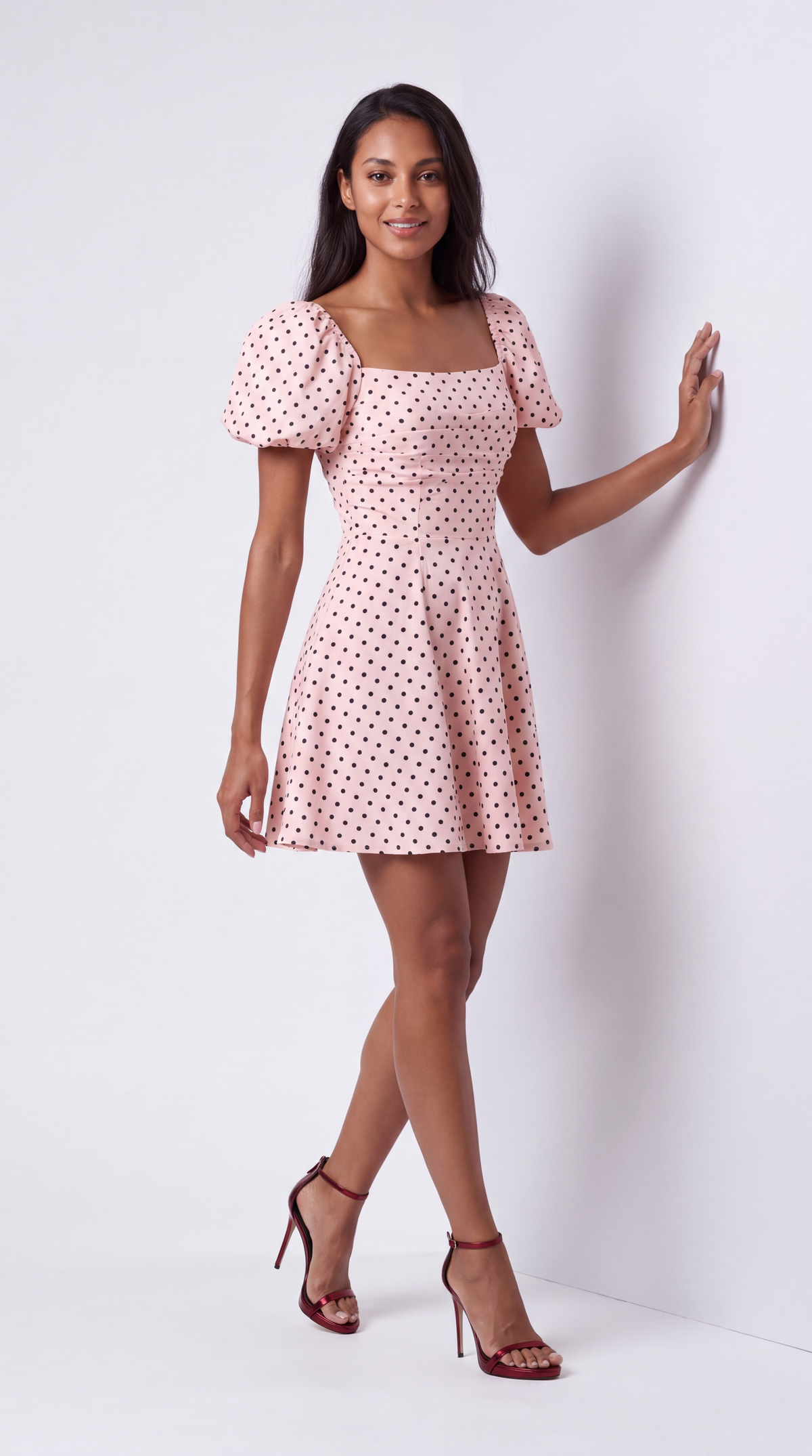 Élise Rosé Square-Neck Midi Skater Dress