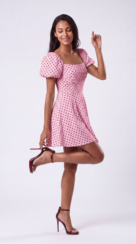 Élise Rosé Square-Neck Midi Skater Dress