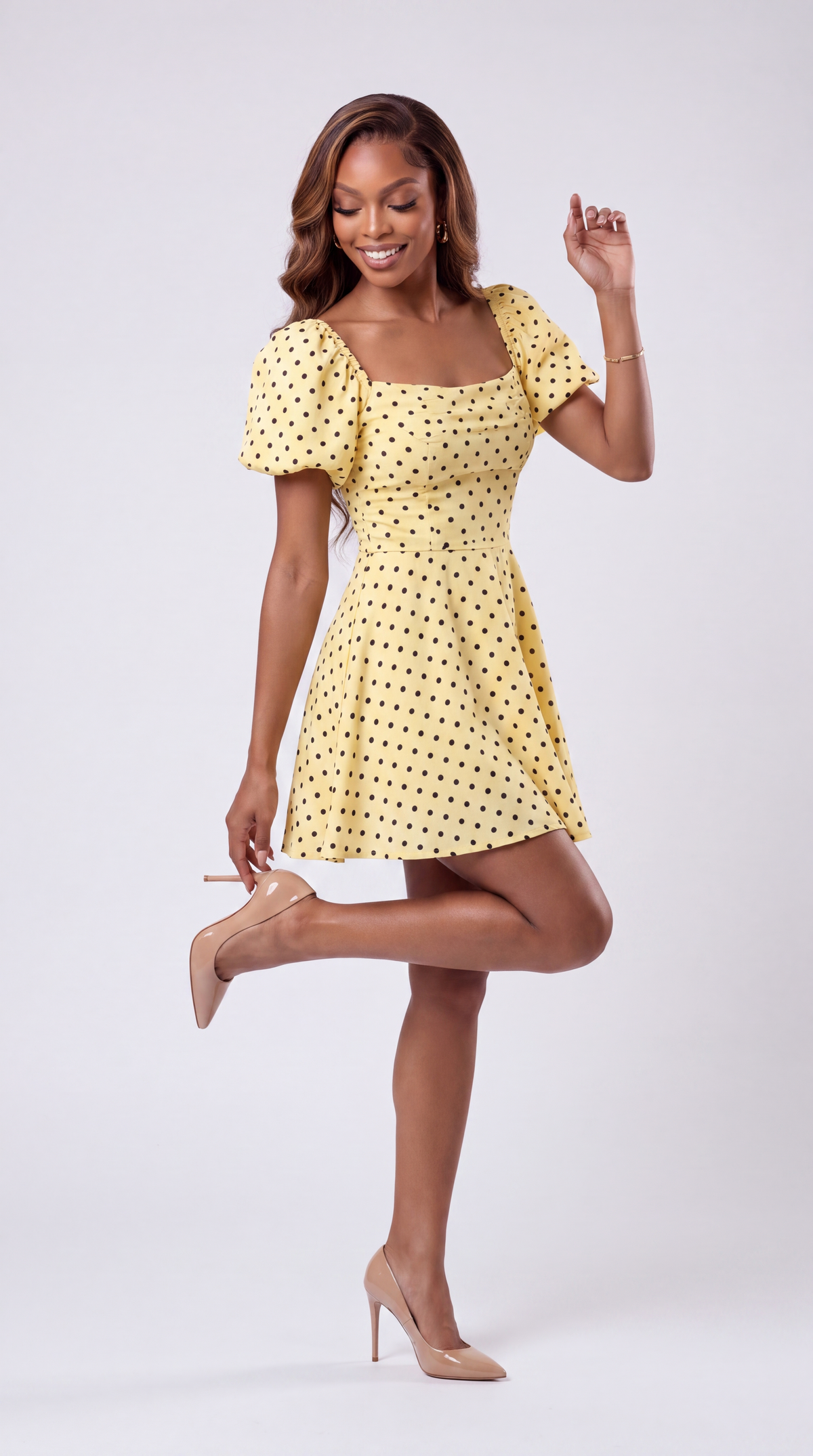 Élise Soleil Square-Neck Midi Skater Dress