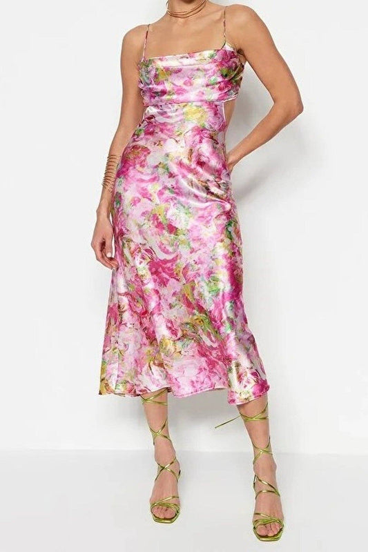 Aurelia Open-Back Satin Midi Dress