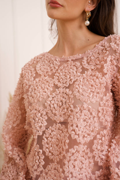 Blouse texturée avec rose (S/MM/L) - CK08022: Rose / 2S/M-2M/L