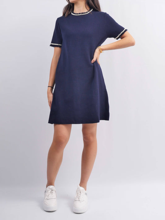 Sweaterjurk met ronde hals en parels HY30801: Gris