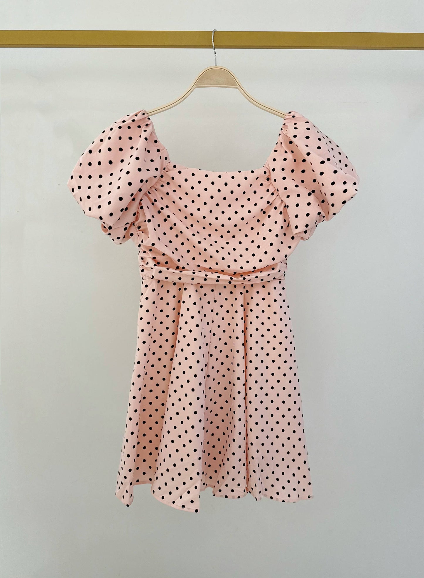 Jurk met ballonmouwen en stippen - 5745: Roze