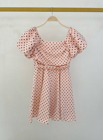 Jurk met ballonmouwen en stippen - 5745: Roze
