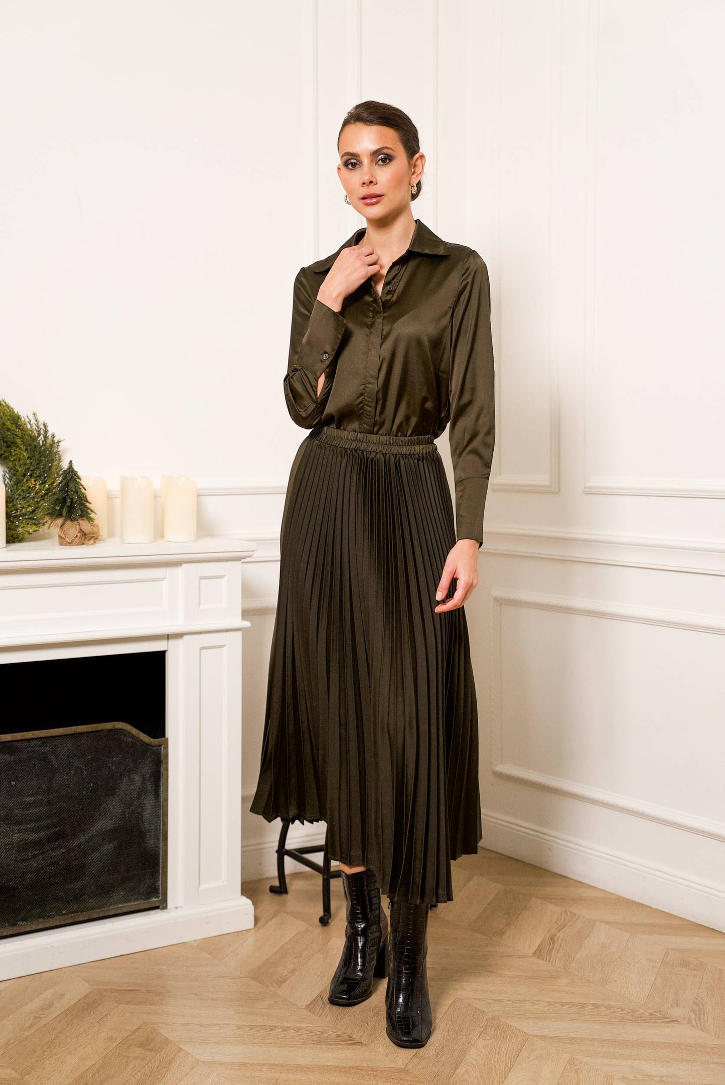 Effen satijnen plooirok