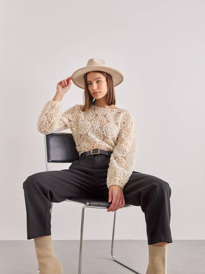 Blouse texturée avec rose (S/MM/L) - CK08022: Rose / 2S/M-2M/L