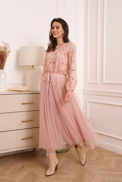 Blouse texturée avec rose (S/MM/L) - CK08022: Rose / 2S/M-2M/L