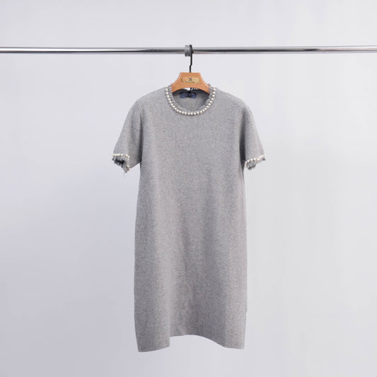 Sweaterjurk met ronde hals en parels HY30801: Gris