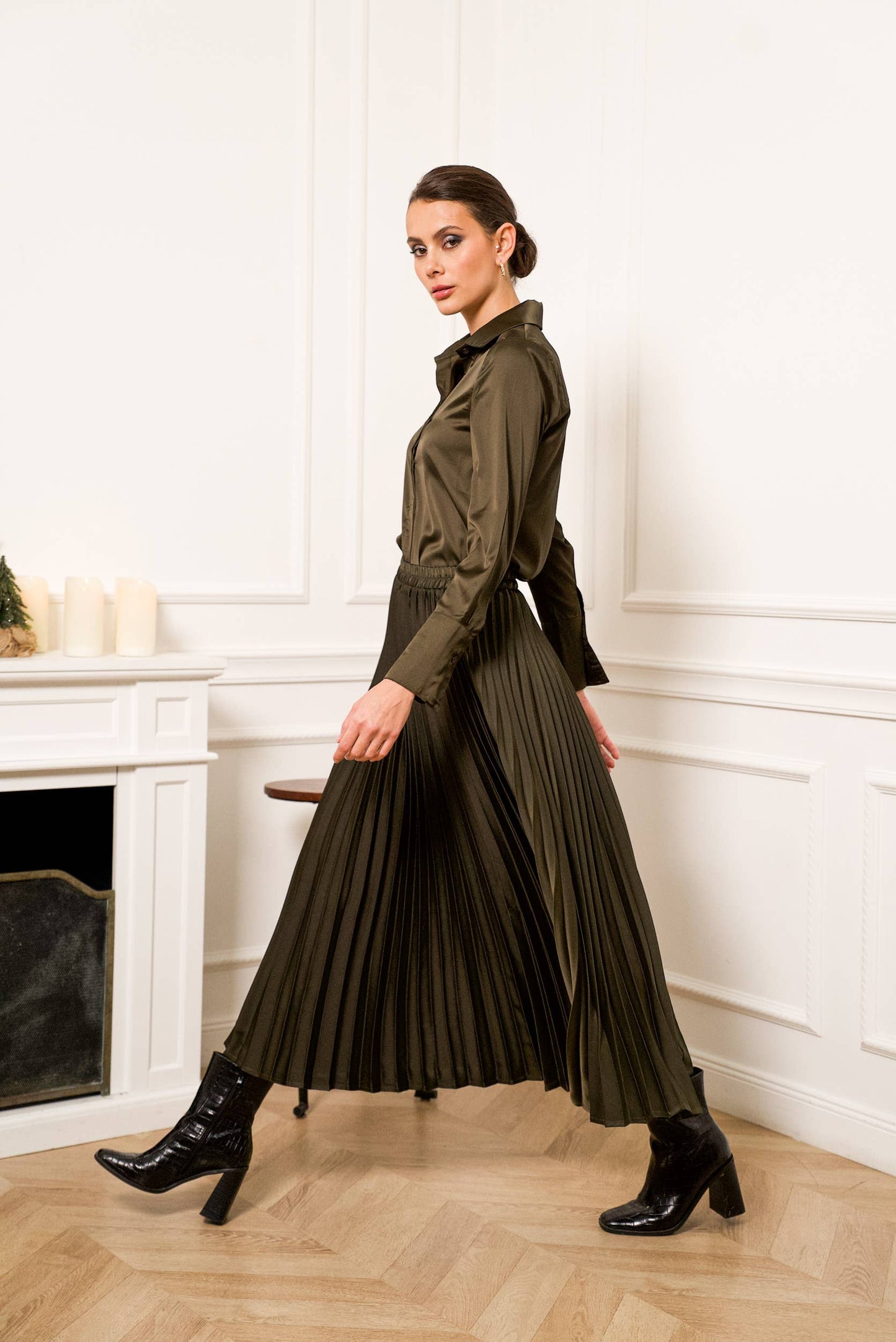 Effen satijnen plooirok