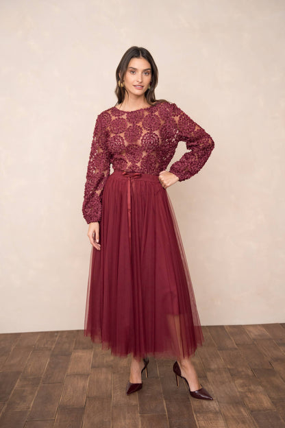 Blouse texturée avec rose (S/MM/L) - CK08022: Rose / 2S/M-2M/L