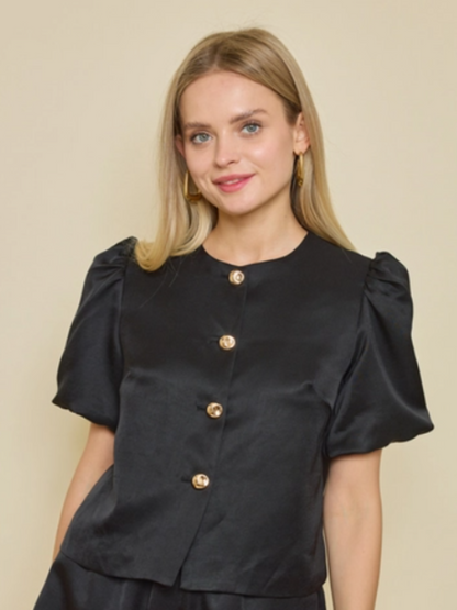 Camille Satijnen Pofmouwblouse
