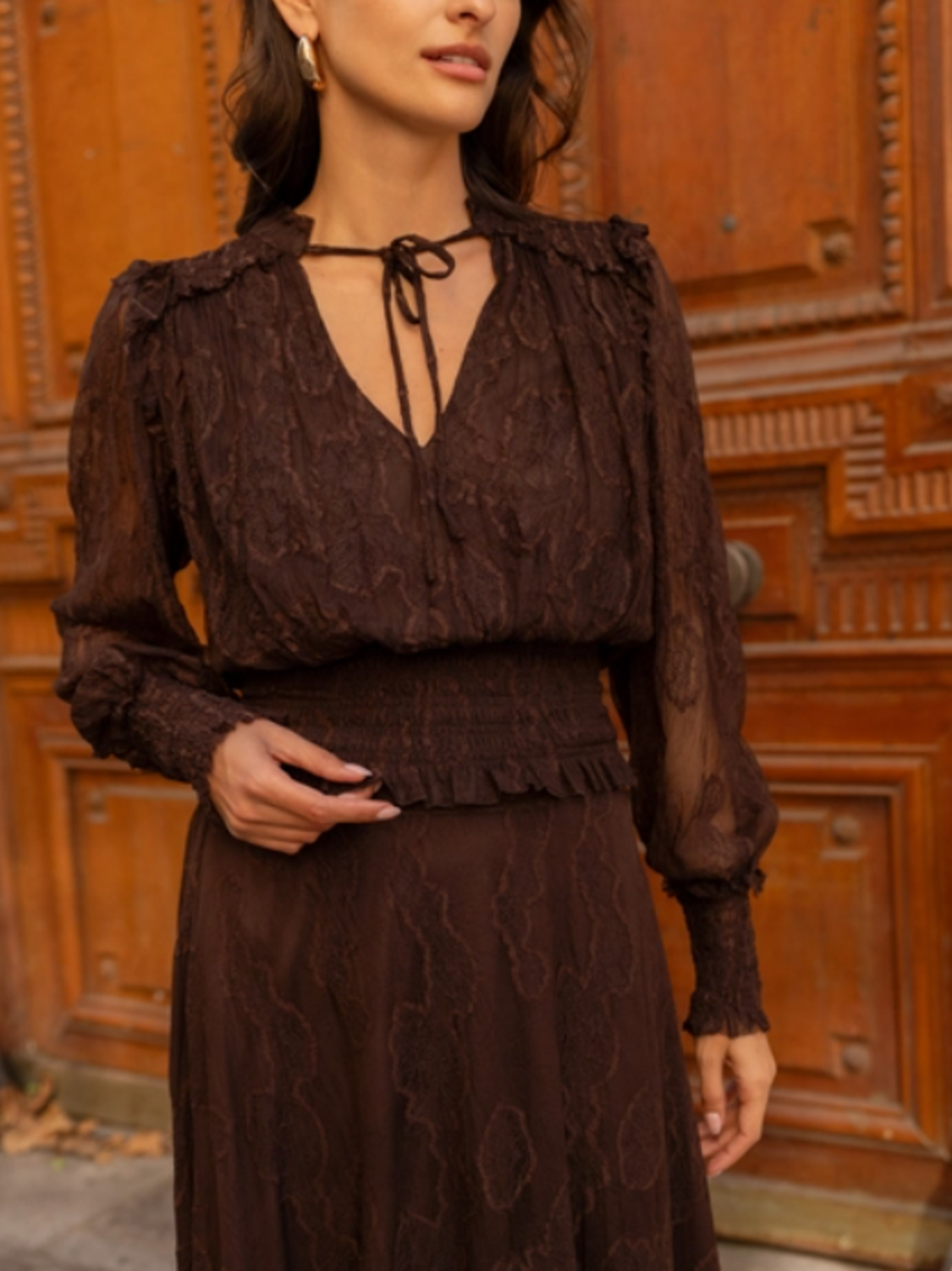 Odette Plumetis Kanten Blouse - Bruin