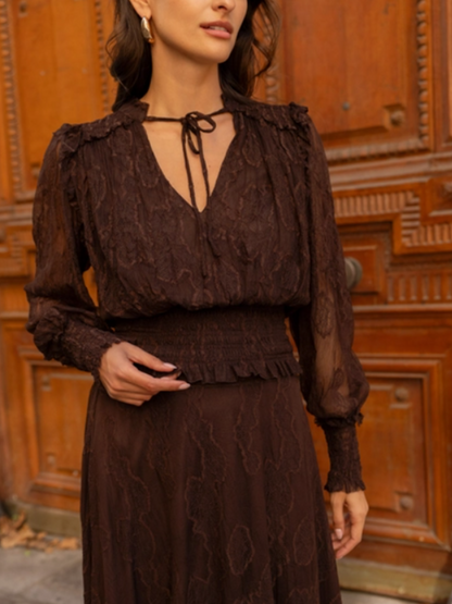 Odette Plumetis Kanten Blouse - Bruin