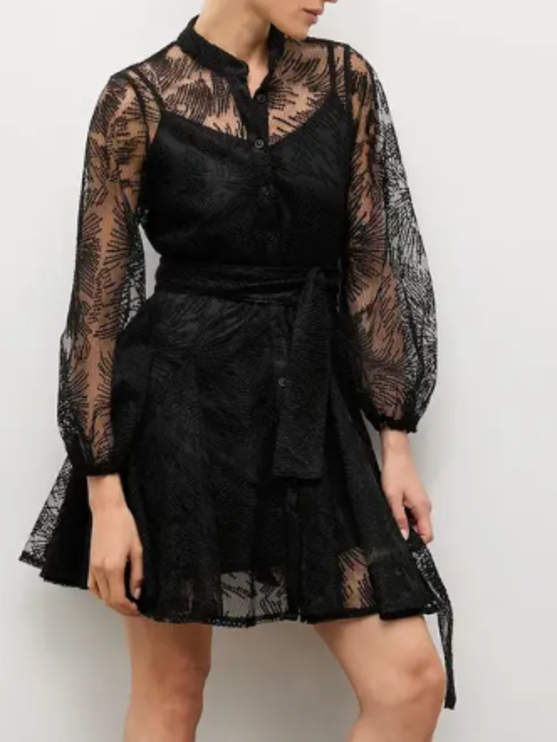 Sonia Volant Kanten Jurk - Black