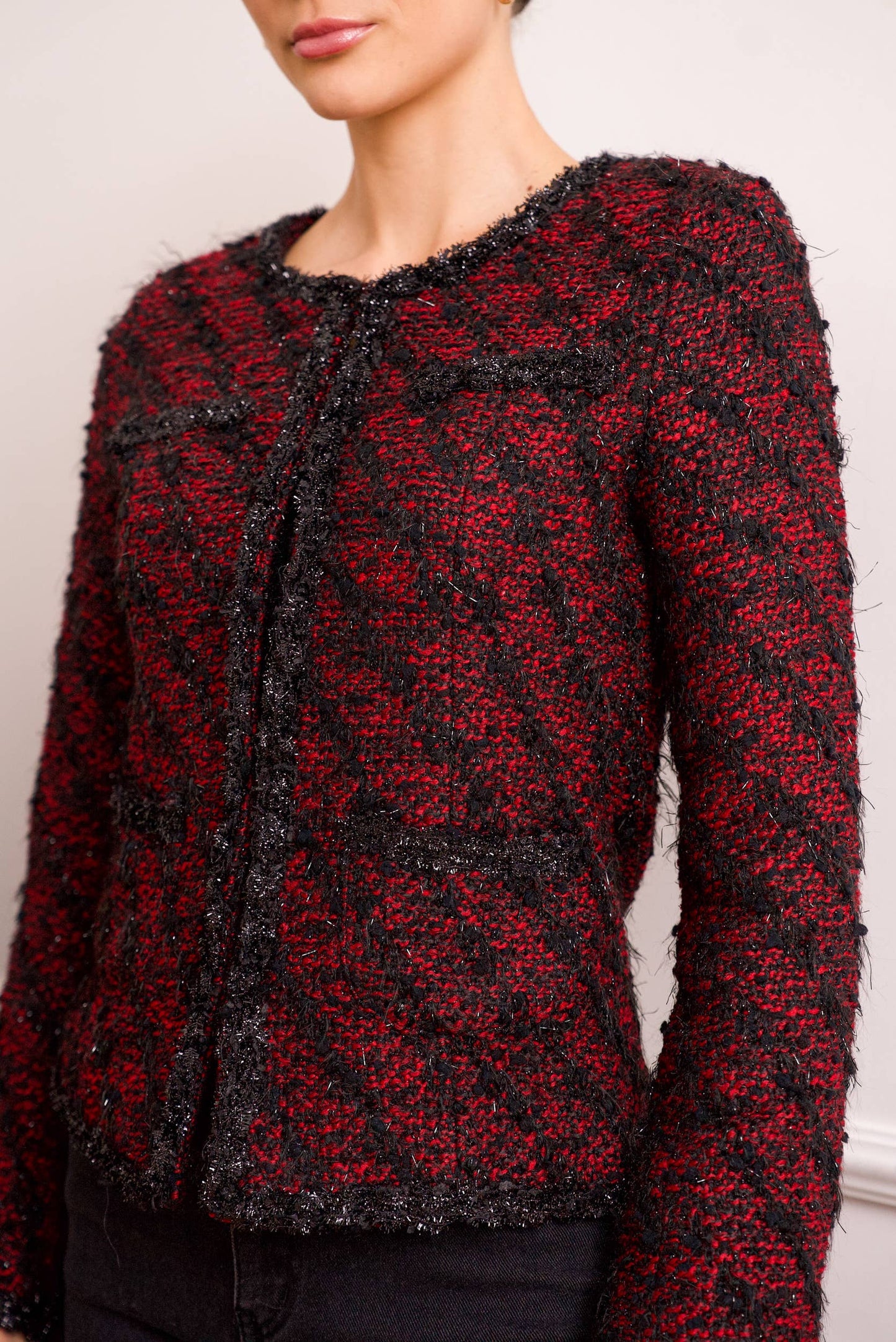 Kort tweekleurig tweedjack met zilverdraad