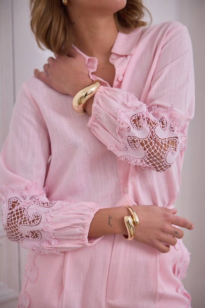 Blouse met geborduurde mouwen - 5631: Rose