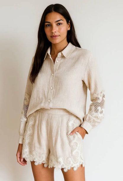 Blouse met geborduurde mouwen - 5631: Rose