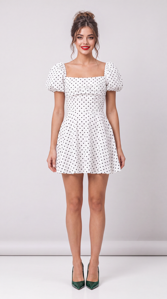 Élise Ivory Square-Neck Midi Skater Dress