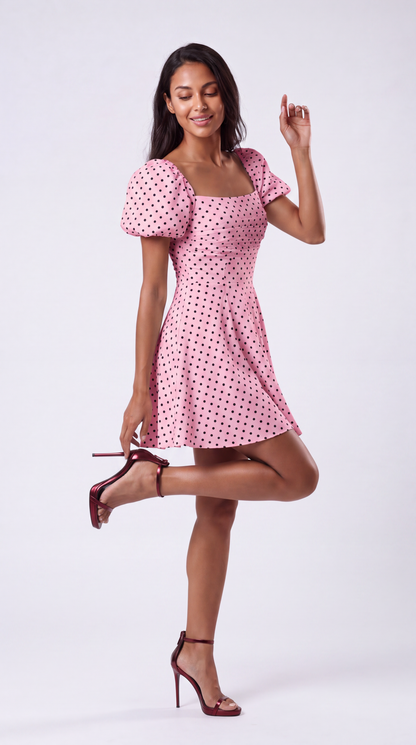 Élise Rosé Square-Neck Midi Skater Dress
