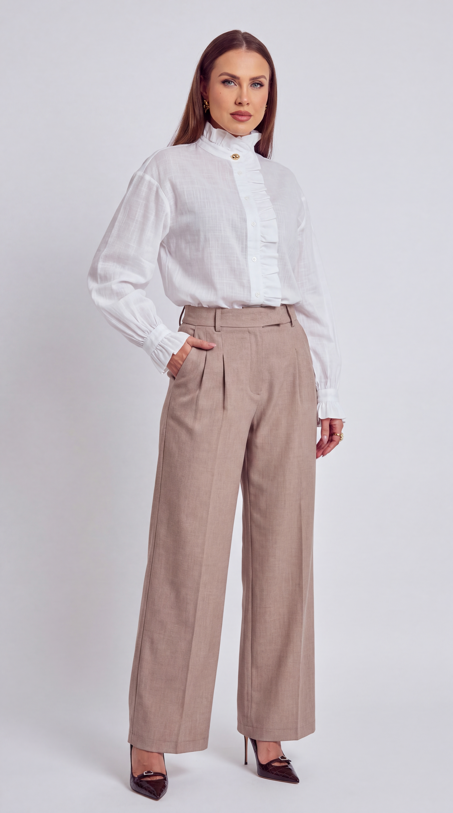 Aurélie High-Neck Ruffle Milk Blouse