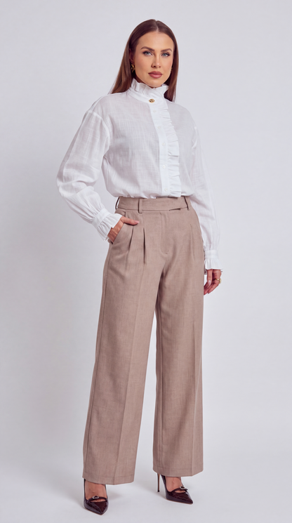 Aurélie High-Neck Ruffle Milk Blouse