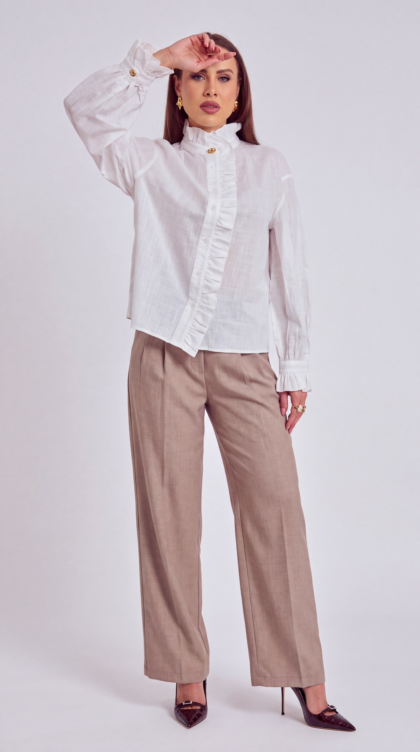 Aurélie High-Neck Ruffle Milk Blouse