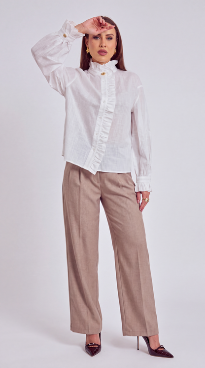 Aurélie High-Neck Ruffle Milk Blouse