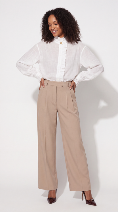 Aurélie High-Neck Ruffle Milk Blouse
