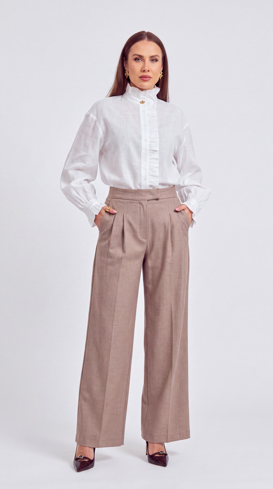 Aurélie High-Neck Ruffle Milk Blouse