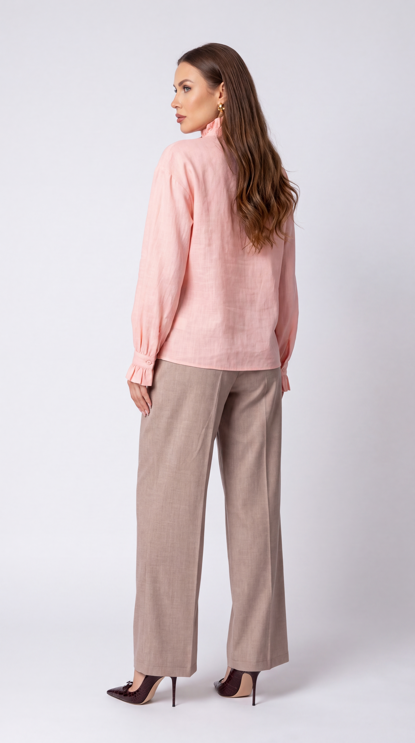 Aurélie High-Neck Ruffle Rosa Blouse
