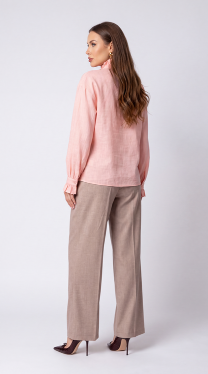 Aurélie High-Neck Ruffle Rosa Blouse