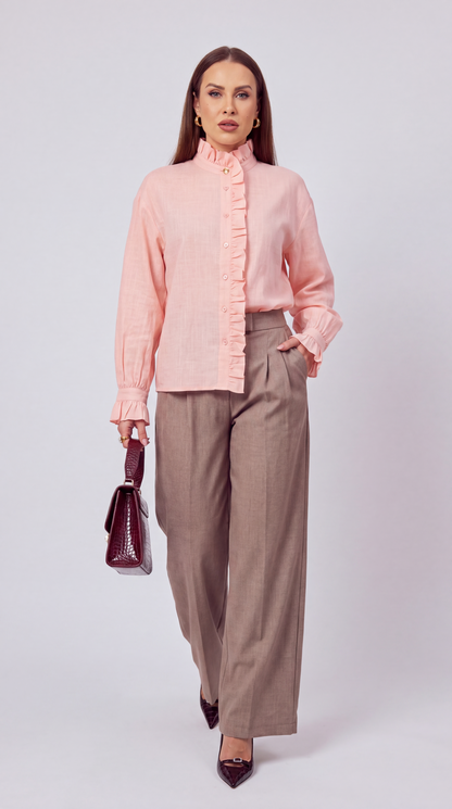 Aurélie High-Neck Ruffle Rosa Blouse