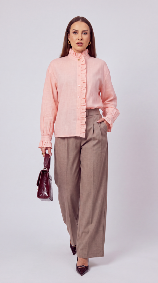 Aurélie High-Neck Ruffle Rosa Blouse