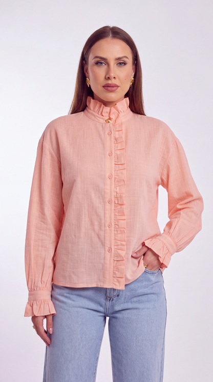 Aurélie High-Neck Ruffle Rosa Blouse