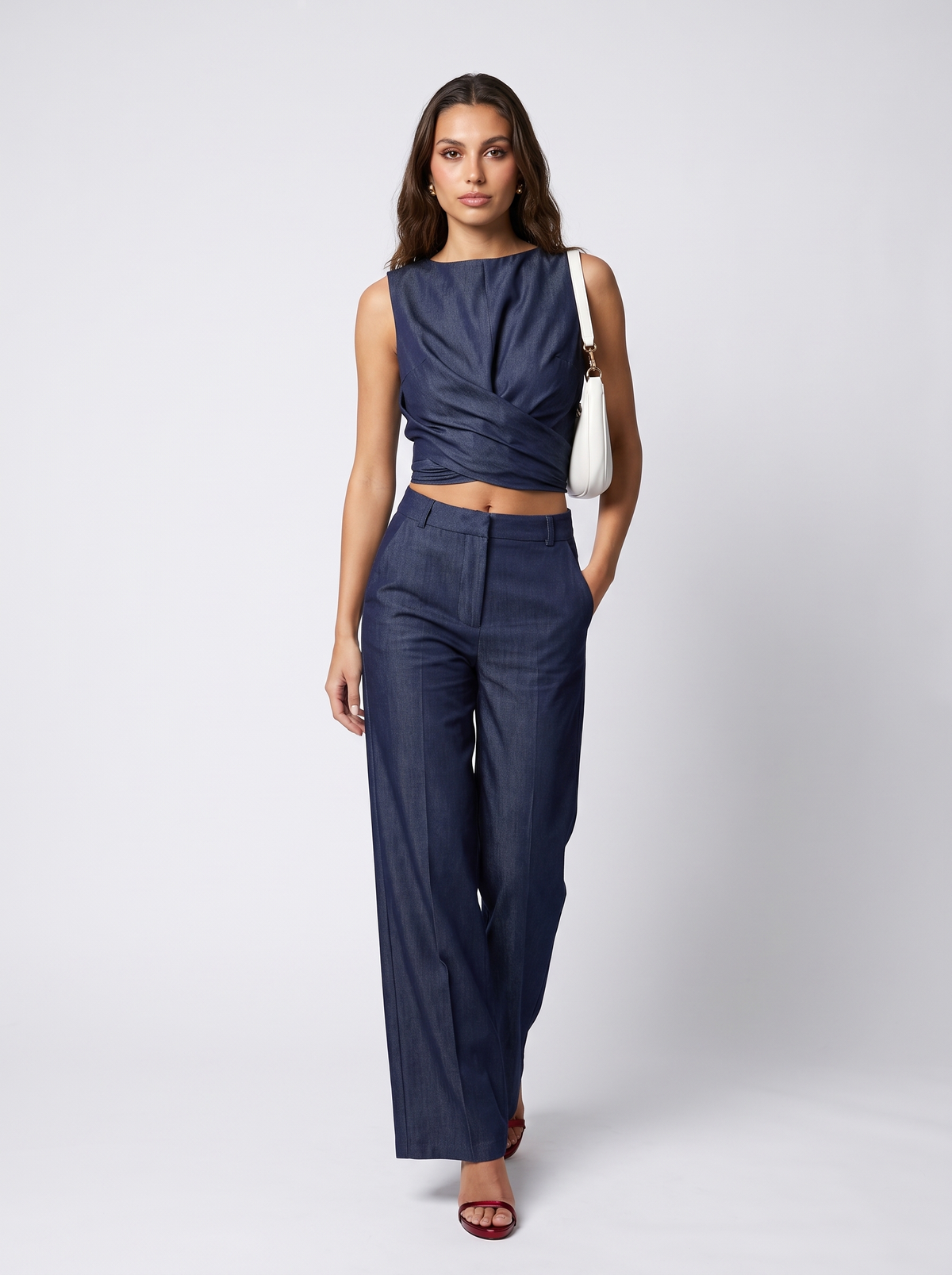 Iris top in denim met koord