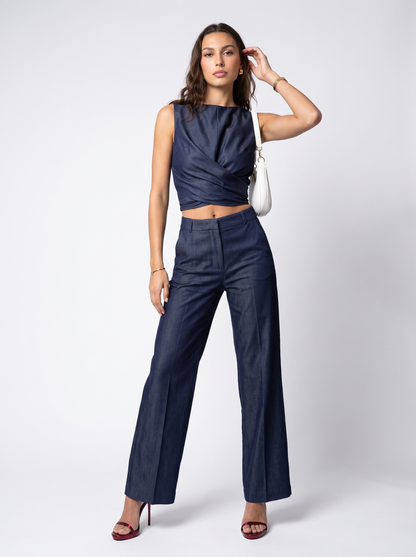 Iris top in denim met koord