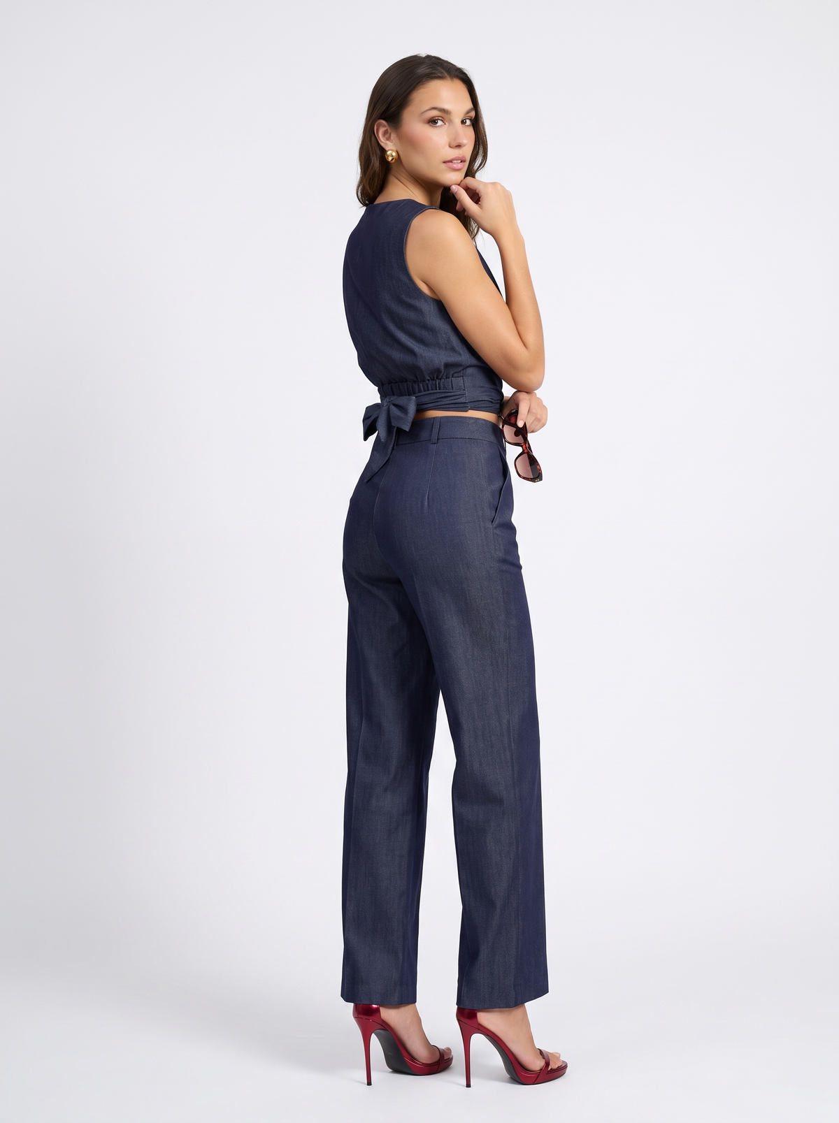 Iris top in denim met koord