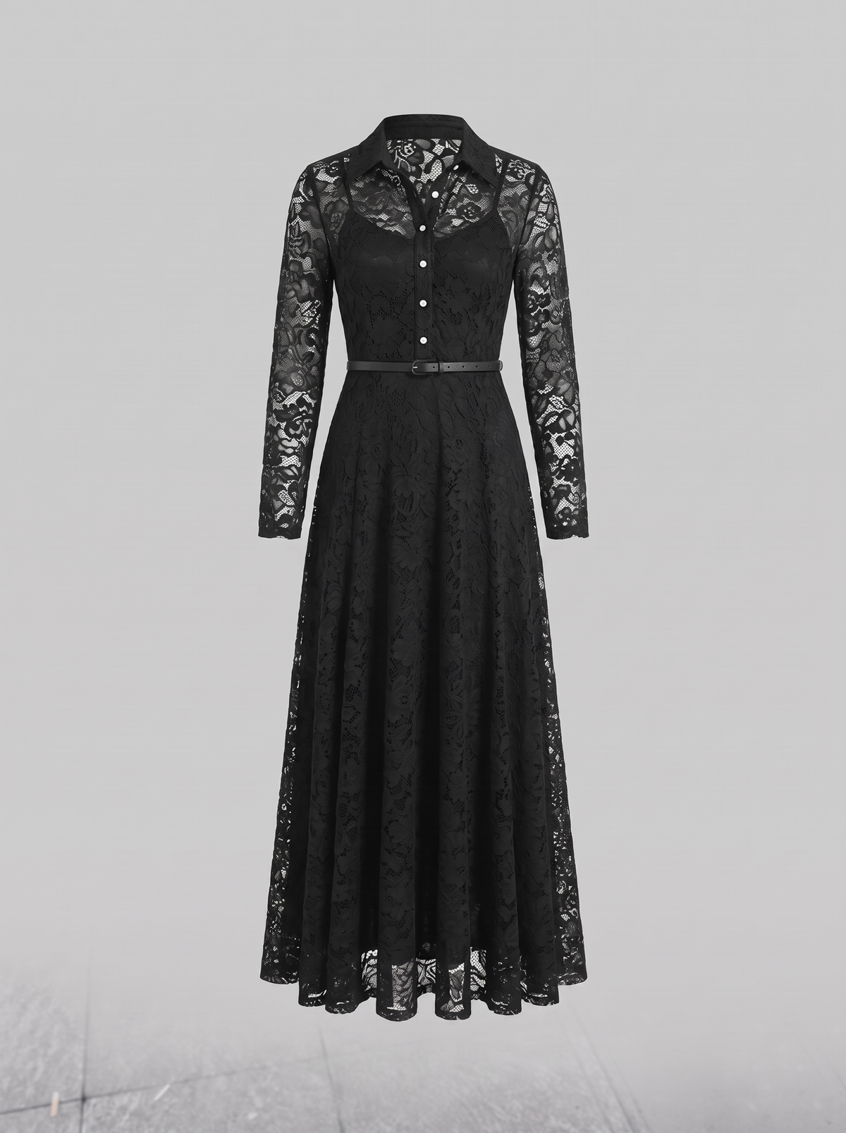 Séraphine zwarte kanten maxi-jurk, hoofdfoto ghost mannequin