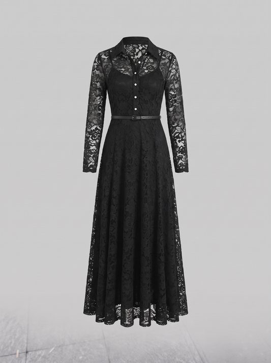 Séraphine zwarte kanten maxi-jurk, hoofdfoto ghost mannequin