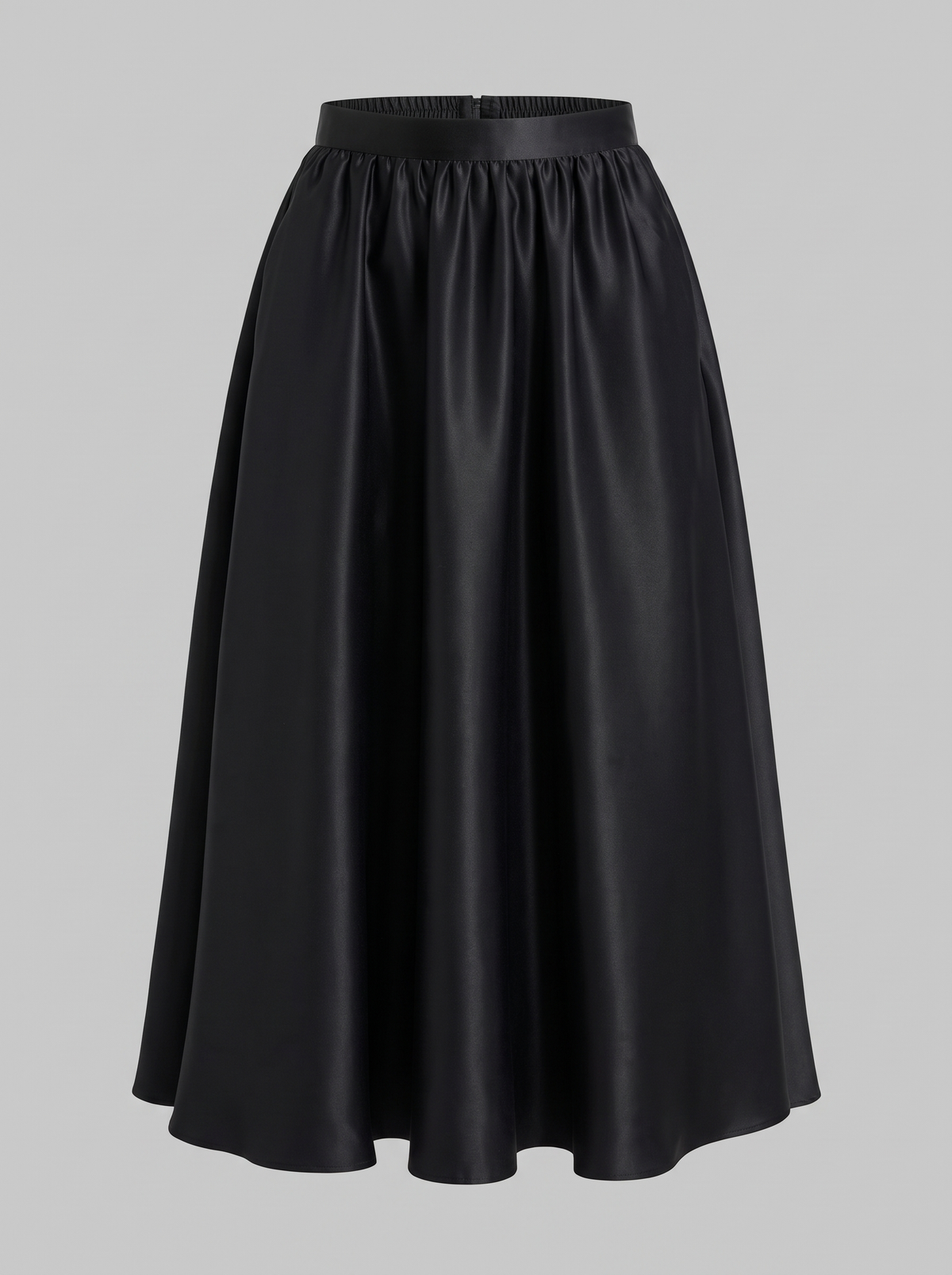Clémence Black Satin Pleated Skirt