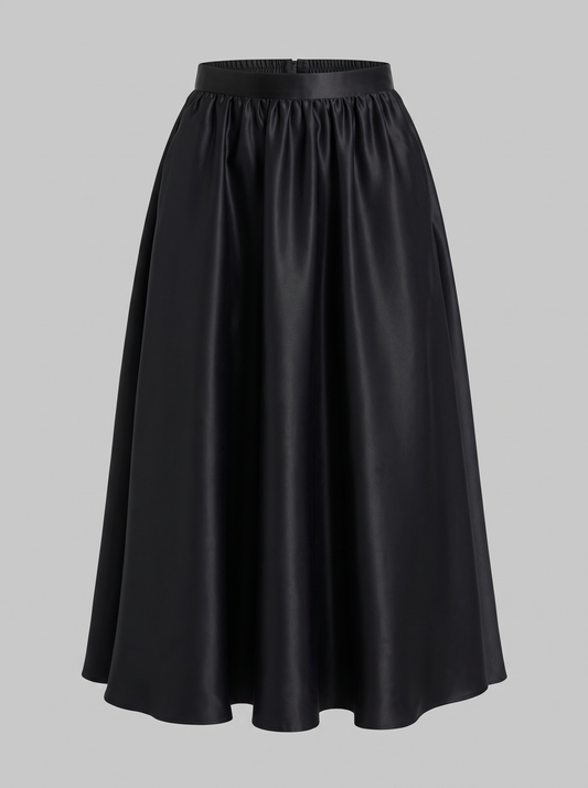 Clémence Black Satin Pleated Skirt