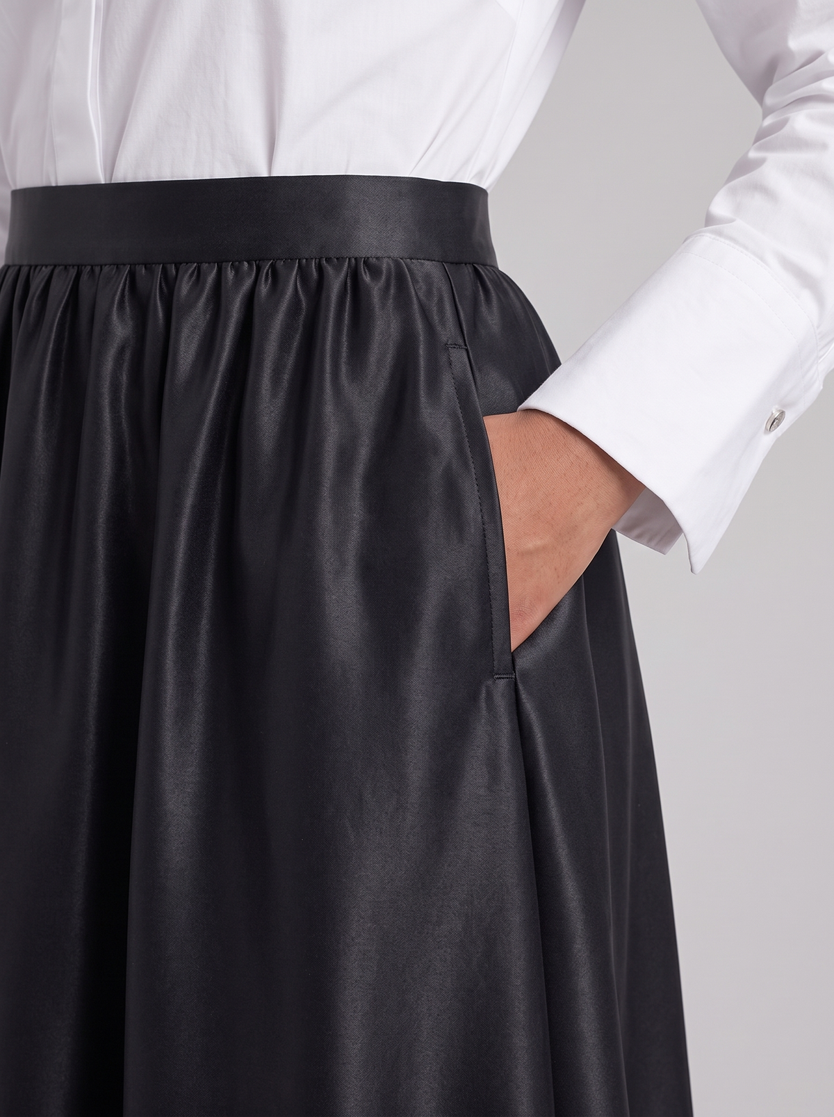 Clémence Black Satin Pleated Skirt