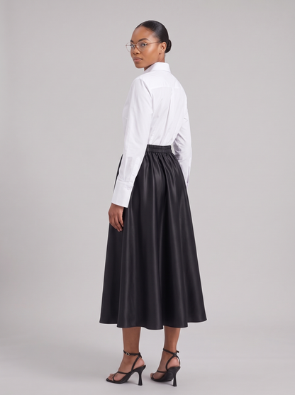 Clémence Black Satin Pleated Skirt