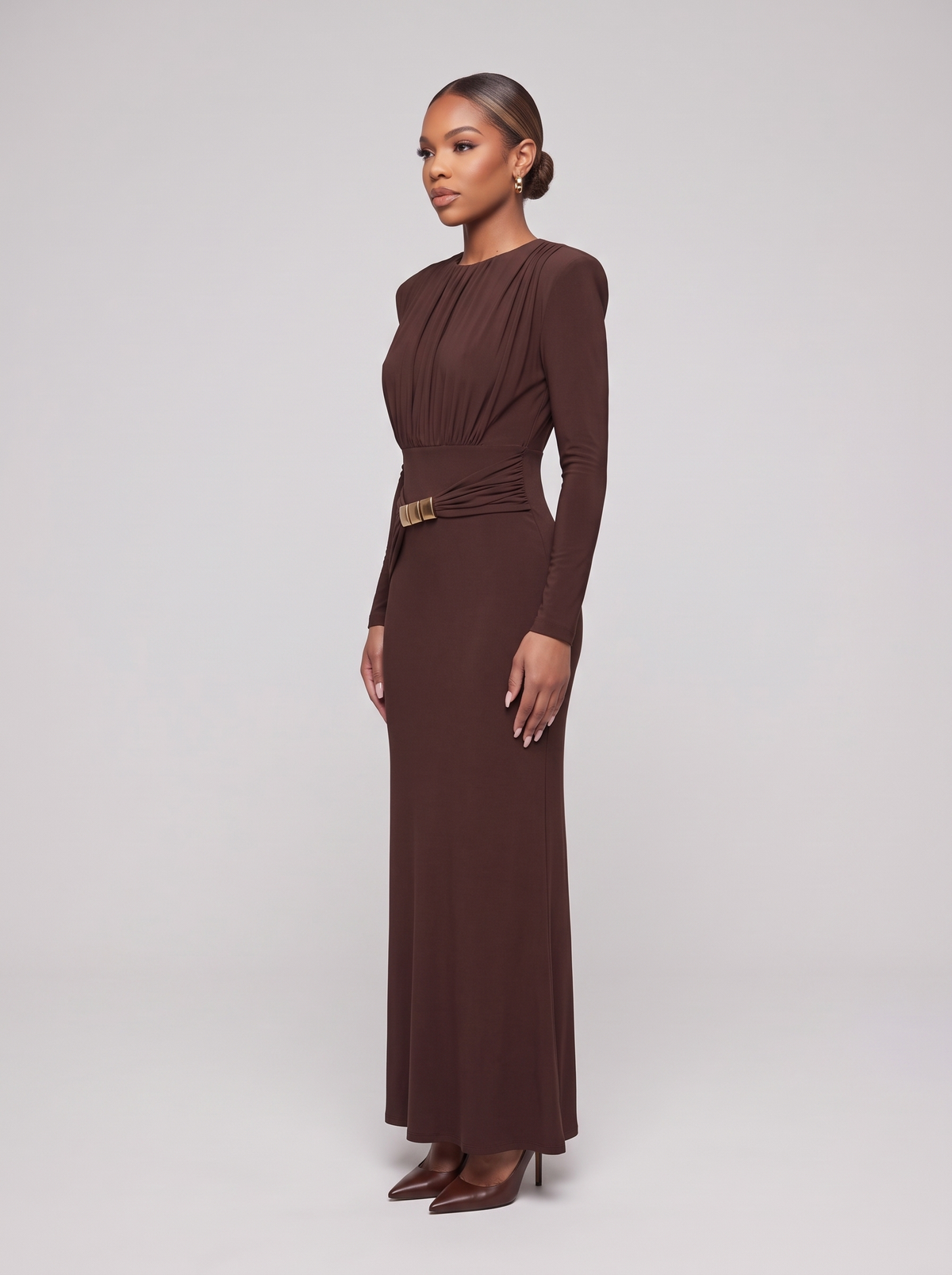 Joséphine maxi-jurk gedragen, zijaanzicht