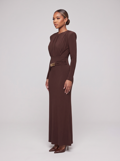 Joséphine maxi-jurk gedragen, zijaanzicht